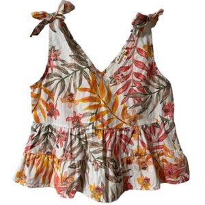 DEREK HEART Tropical Floral Tie Strap Vnevck Junior Tank Top Size Medium